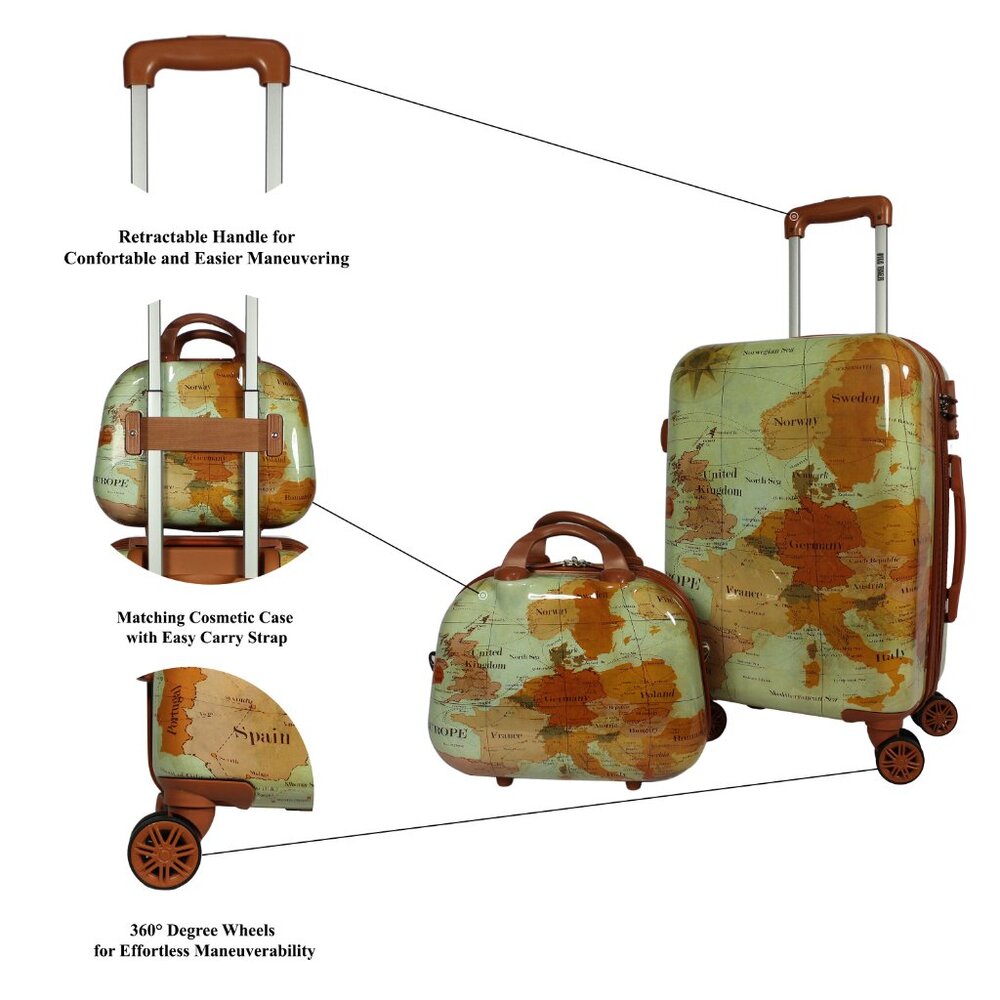 NEW - World Traveler Europe 2-Piece Hardside Polycarbonate Carry-On Luggage Set - Picture 3 of 13